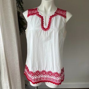 Talbots White and Red Embroidered Tank